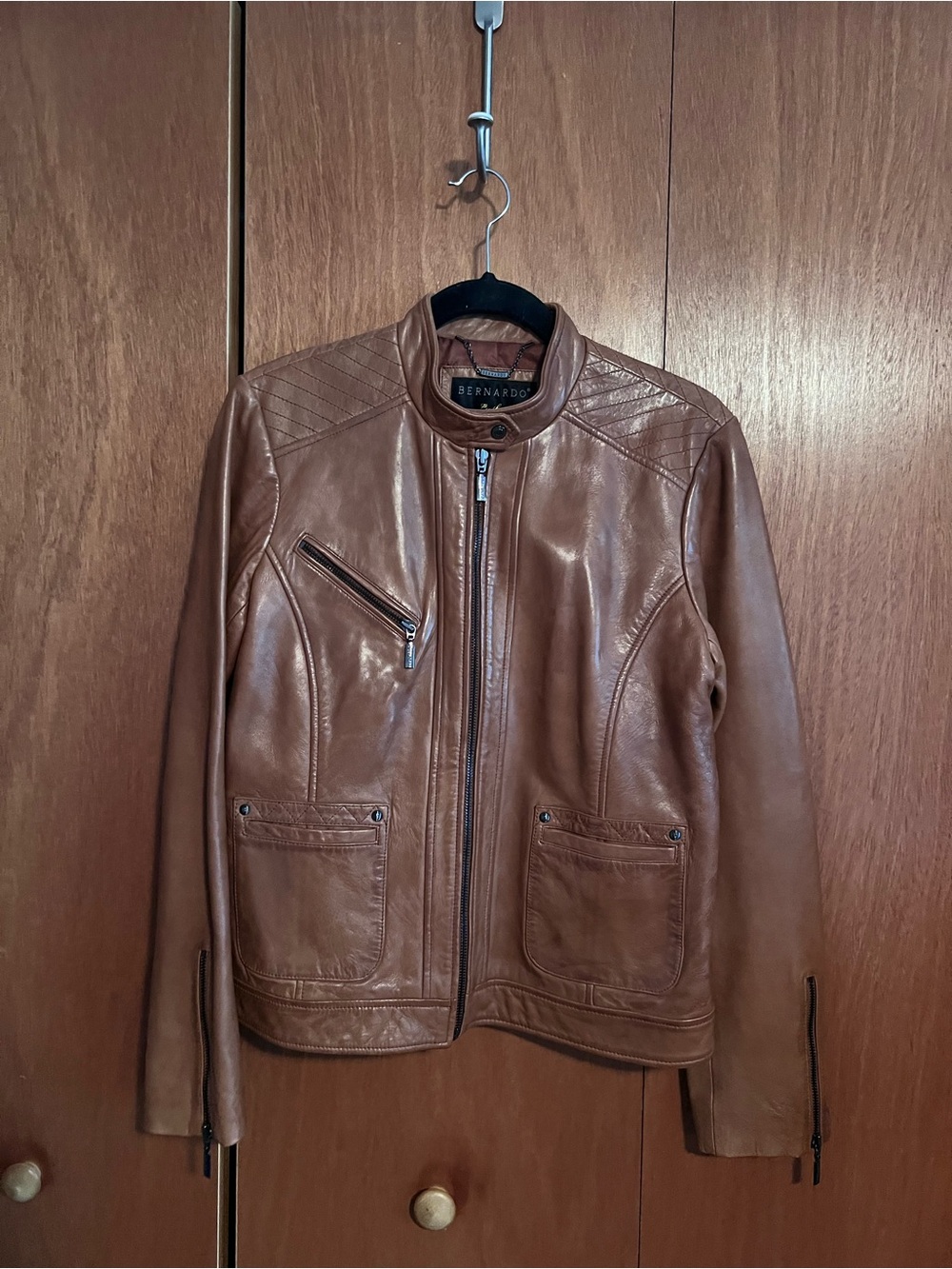 Bernardo Men's Cognac Brown Leather Bomber Jacket